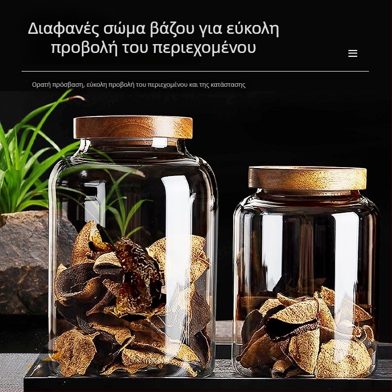 Διαθέσιμο σε απόθεμα: μεγάλη χωρητικότητα γυάλινο βάζο με καπάκι για ξηρή φλούδα μανταρινιού, υγρασία-αδιάβροχο, σφραγιζόμενο δοχείο αποθήκευσης από borosilikat για την παραδοσιακή κινεζική ιατρική