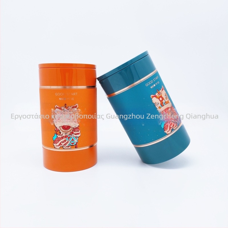 Κυκλικό μεταλλικό δοχείο για τσάι, 250 ml, σφραγισμένο μεταλλικό κουτί με ετικέτες, σετ δώρου