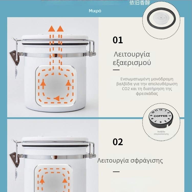 Αεροστεγής δοχείο για κόκκους καφέ με μονοκατευθυντικό εξαερισμό – αεροστεγής αποθήκευση κόκκων και αλεσμένου καφέ
