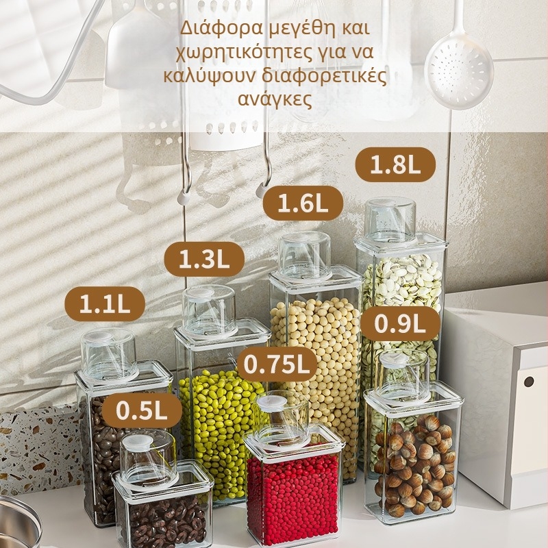 Πλαστικό βάζο με κυκλικό καπάκι για αποθήκευση δημητριακών και αλεύρου, 1–2 L, κατάλληλο για τρόφιμα