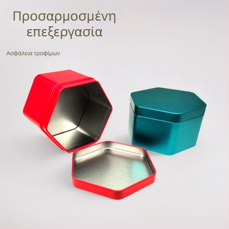 Εξάγωνο μεταλλικό κουτί για τσάι και γλυκίσματα, ματ φινίρισμα, προσαρμόσιμο