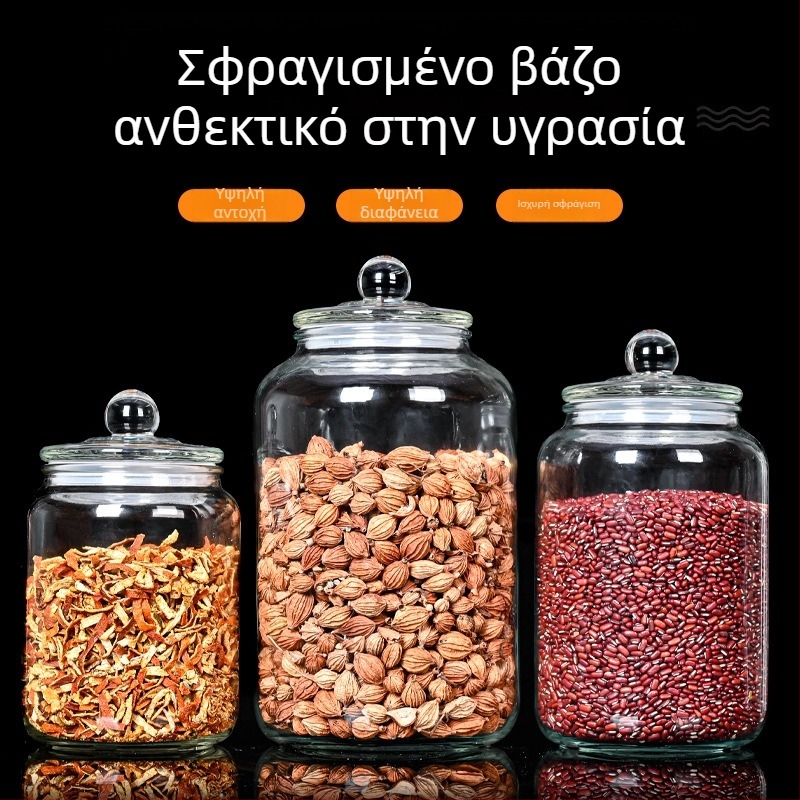 Γυάλινο αεροστεγές βάζο αποθήκευσης, 2L/3L/5L, κυκλικό, ενισχυμένο, για κόκκους, τουρσί και σάλτσες