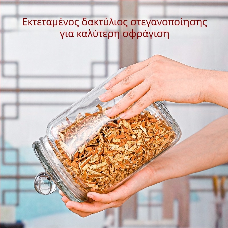 Γυάλινο αεροστεγές βάζο αποθήκευσης, 2L/3L/5L, κυκλικό, ενισχυμένο, για κόκκους, τουρσί και σάλτσες