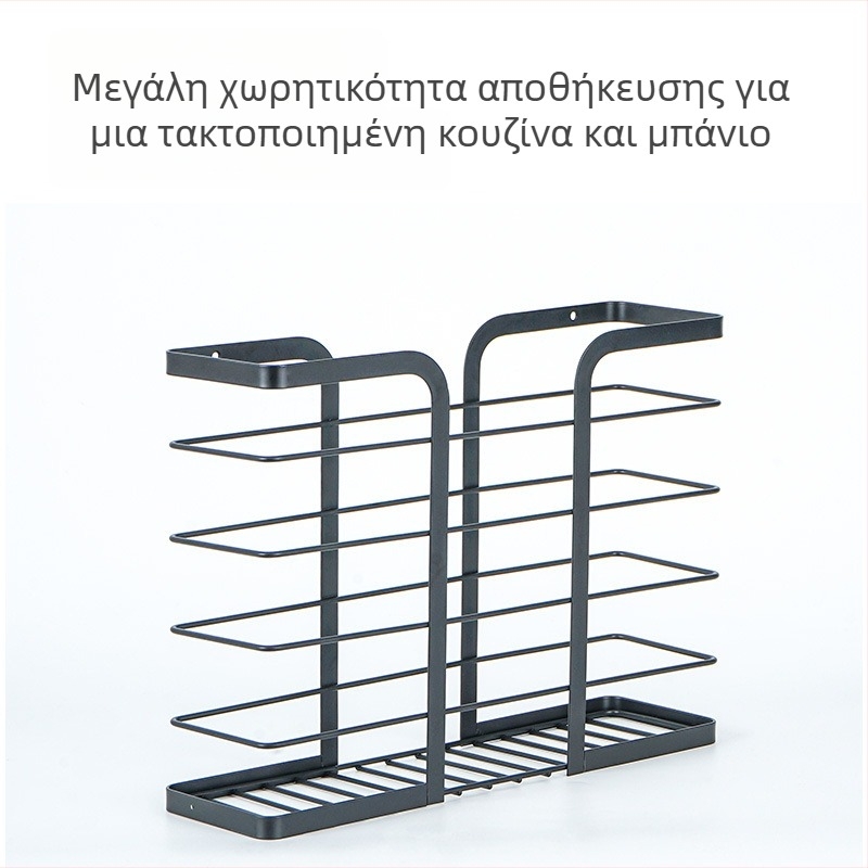 Τοίχου ράφι αποθήκευσης με πόρτα ντουλάπας, 5 επιπέδων, μαύρο, ανθρακούχος χάλυβας, για μπάνιο και κουζίνα, αποθήκευση gel ντους και σαμπουάν