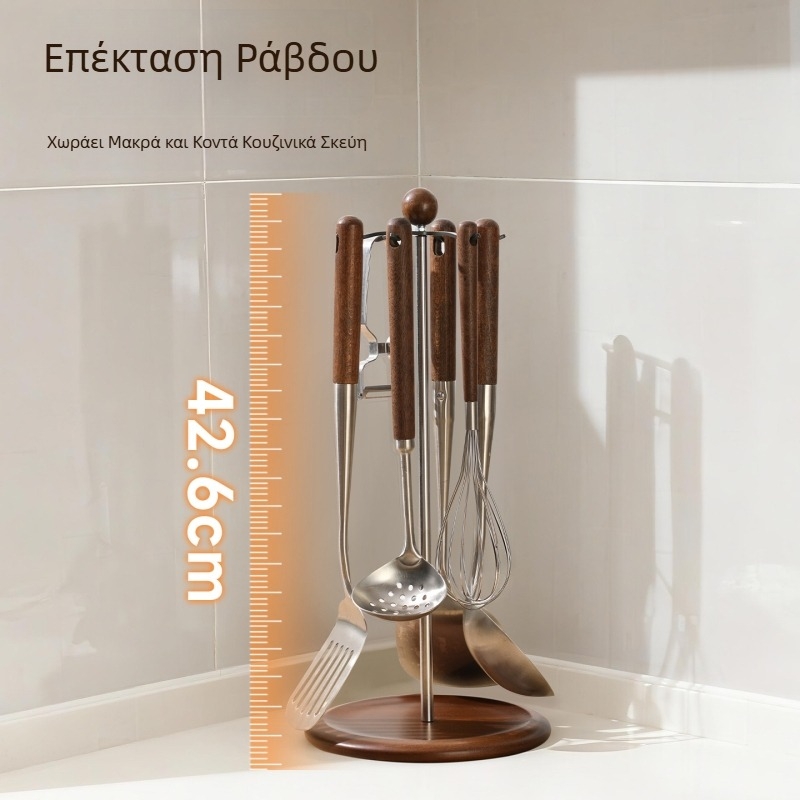 Κρεμαστό ράφι κουζίνας για σπατούλες με περιστρεφόμενο στήριγμα, από ανοξείδωτο χάλυβα, πολλαπλά γάντζια, αντιολισθητική οργάνωση για κουτάλες