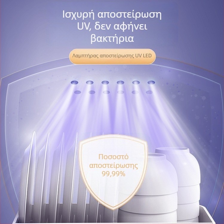 Κουτί αποθήκευσης πιάτων με καπάκι και αποστείρωση, οργανωτής για πιάτα και μπολ, θήκη μαχαιριών, ράφι στράγγισης πιάτων στον πάγκο