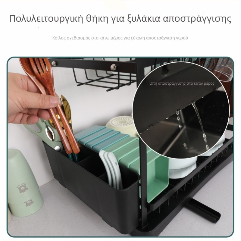 Αφαιρούμενο ράφι κουζίνας για πιάτα και σκεύη, ράφι αποστράγγισης για τον πάγκο, πολυλειτουργικός οργανωτής αποθήκευσης