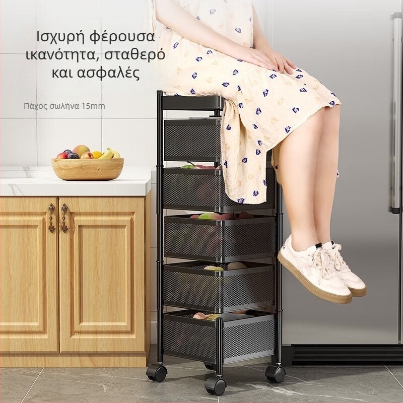 Τριώροφο περιστρεφόμενο ράφι αποθήκευσης λαχανικών και φρούτων, κινητό