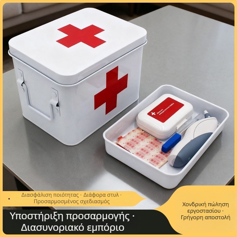Οικιακό κιτ πρώτων βοηθειών με δίσκο, πολυεπίπερη φορητή μεταλλική θήκη φαρμάκων για παιδιά