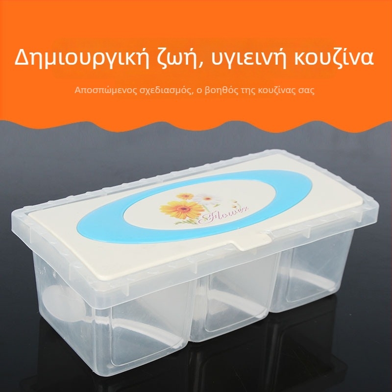 Πλαστικό πολυλειτουργικό κουτί μπαχαρικών με τρία ή τέσσερα διαμερίσματα — αξεσουάρ κουζίνας, δημιουργική σχεδίαση