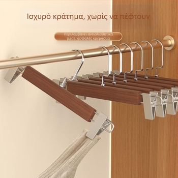 Βίντατζ ξύλινη ράγα για παντελόνια οικιακής χρήσης με κλιπ από ανοξείδωτο ατσάλι – αποθήκευση κρεμάστρας παντελονιών