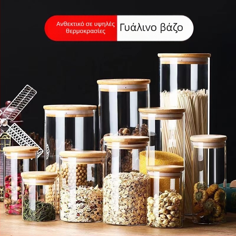 Γυάλινο βάζο αποθήκευσης μποροσίλυκ με καπάκι από μπαμπού — βάζο μεγάλου όγκου για τσάι και οικιακή αποθήκευση