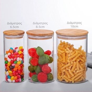 Διαφανές γυάλινο δοχείο αποθήκευσης από Borosilicate με αεροστεγή σφράγιση και καπάκι από μπαμπού, ιδανικό για τσάι και καραμέλες, σε διάφορα μεγέθη