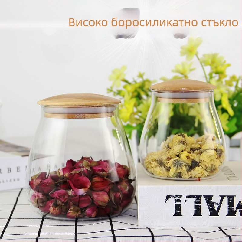 Δοχείο αποθήκευσης από γυαλί μποροσίλικ με σφράγιση, βάζο τσαγιού με καπάκι από μπαμπού, σε διάφορα μεγέθη, βάζο για καραμέλες.