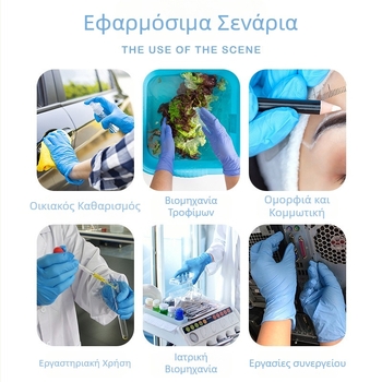 Saite DN6115 Γάντια νιτριλίου μπλε, μιας χρήσης, λεία επιφάνεια, χωρίς σκόνη, συμβατά με οθόνη αφής, ελαφριά, για εργαστήριο και catering