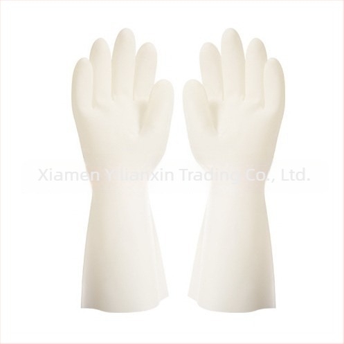Snow Lotus νιτριλικά γάντια γυαλιστερά, 32 cm, ανθεκτικά, μοντέλο 628, για πλύσιμο πιάτων, οικιακή και βιομηχανική καθαριότητα, αδιάβροχα, γαλακτώδες λευκά.