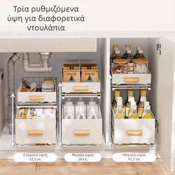 Ρυθμιζόμενου ύψους εντοιχισμένος κάδος-συρταριού με συρόμενο ράφι νεροχύτη, διπλού επιπέδου αποθηκευτικό ράφι κουζίνας