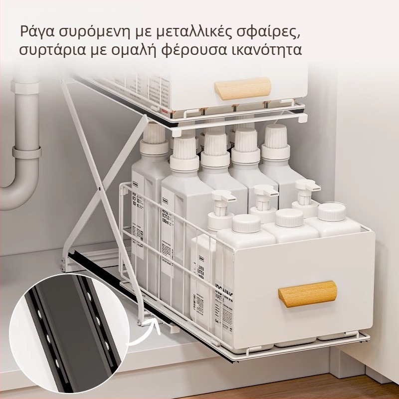Ρυθμιζόμενου ύψους εντοιχισμένος κάδος-συρταριού με συρόμενο ράφι νεροχύτη, διπλού επιπέδου αποθηκευτικό ράφι κουζίνας