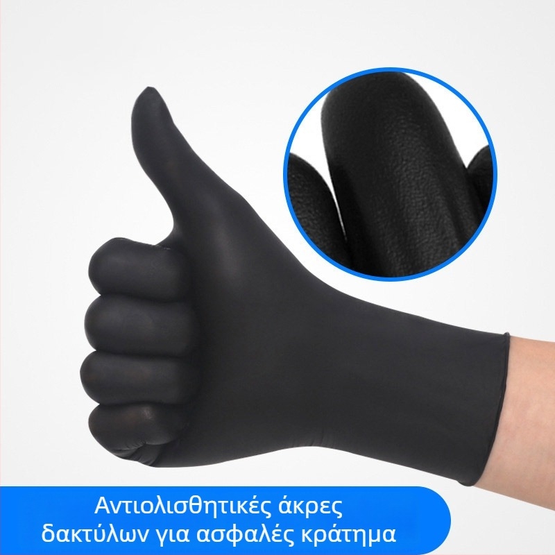 Μίας χρήσης μαύρες νιτριλ γάντες με αυξημένη προστασία, ανθεκτικές σε οξέα και αλκάλια, κατάλληλες για κομμωτήρια, βαφή μαλλιών και τατουάζ.