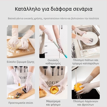 Γάντια νιτριλίου μίας χρήσης, κατάλληλα για τρόφιμα, για κουζίνα και προετοιμασία φαγητών, αντιολισθητικά και ανθεκτικά στο λάδι.