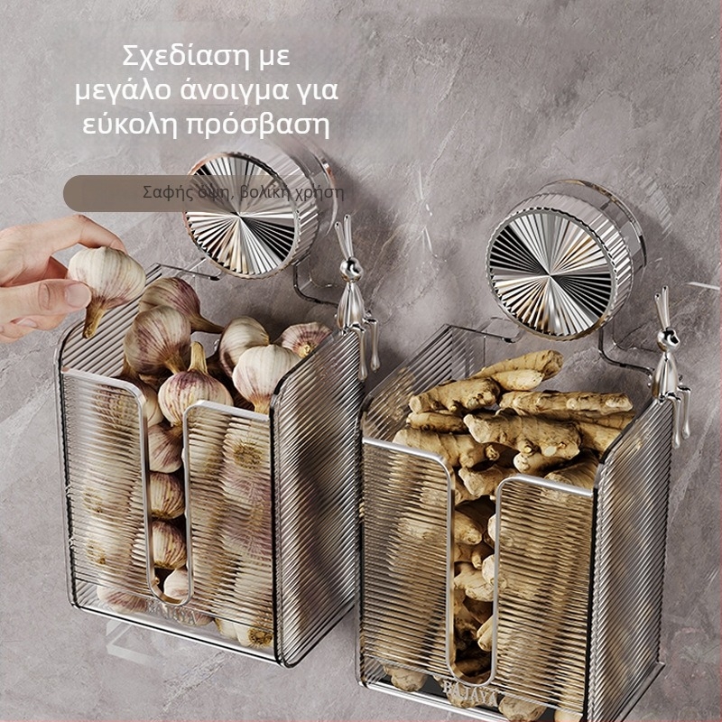Επιτοίχιος οργανωτής κουζίνας με βεντούζα για κρεμμύδια, τζίντζερ και σκόρδο, θήκη χαρτιών — πολυλειτουργική μονάδα αποθήκευσης
