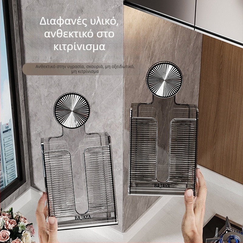 Επιτοίχιος οργανωτής κουζίνας με βεντούζα για κρεμμύδια, τζίντζερ και σκόρδο, θήκη χαρτιών — πολυλειτουργική μονάδα αποθήκευσης