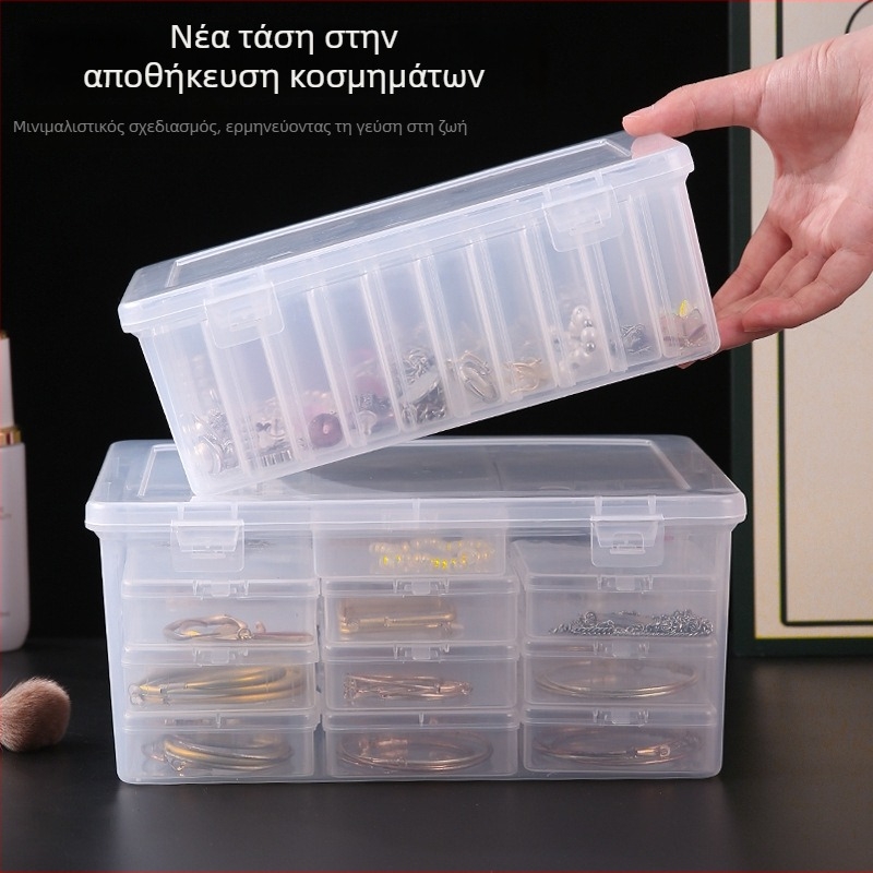 Διαφανής θήκη αποθήκευσης κοσμημάτων με μεγάλη χωρητικότητα και διαμερίσματα για χάντρες, διαμάντια και αξεσουάρ μανικιούρ