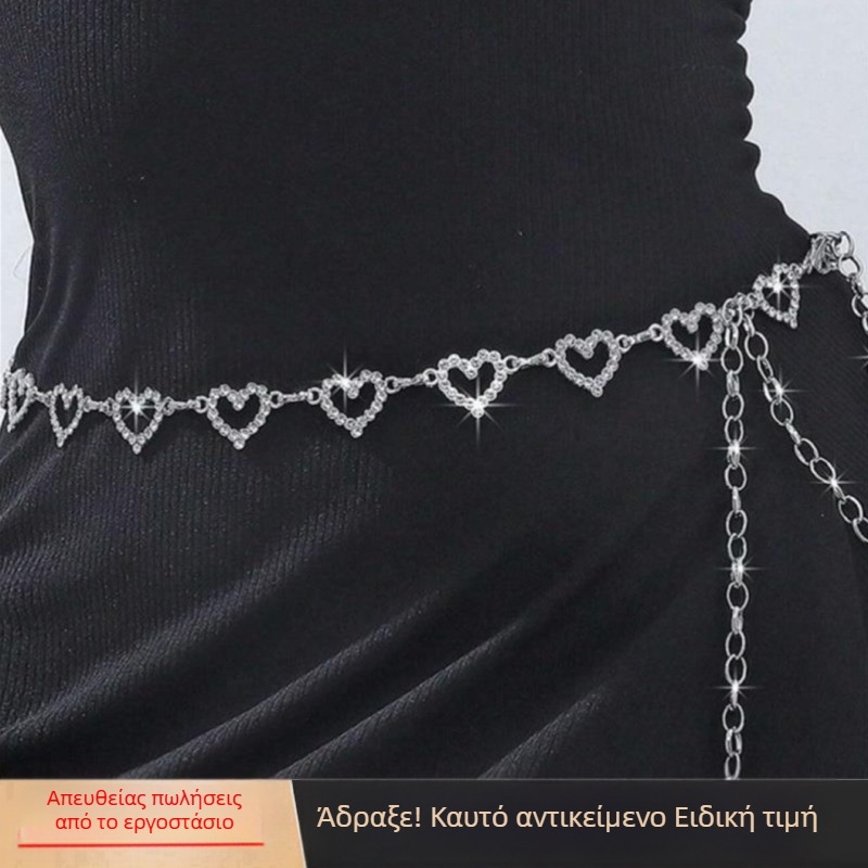 Μεταλλικό ζωνάκι μέσης με καρδιά και στρας για γυναίκες — διακοσμητικό αξεσουάρ φορέματος