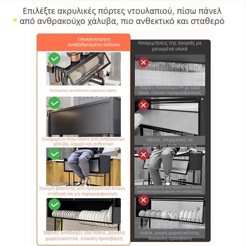 Σιδερένιο ράφι νεροχύτη κουζίνας, αποξηραντής πιάτων με ντουλάπι κατά της σκόνης, για οικιακή χρήση
