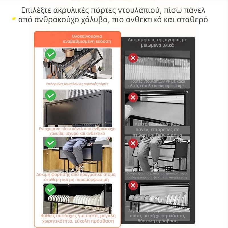 Σιδερένιο ράφι νεροχύτη κουζίνας, αποξηραντής πιάτων με ντουλάπι κατά της σκόνης, για οικιακή χρήση