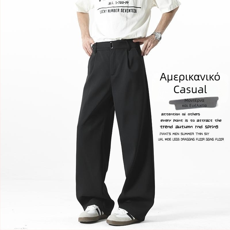 Καλοκαιρινά ελαφρά ανδρικά παντελόνια με ίσιο κόψιμο, μαύρα - καθημερινά, πολυεστερική ανάμειξη