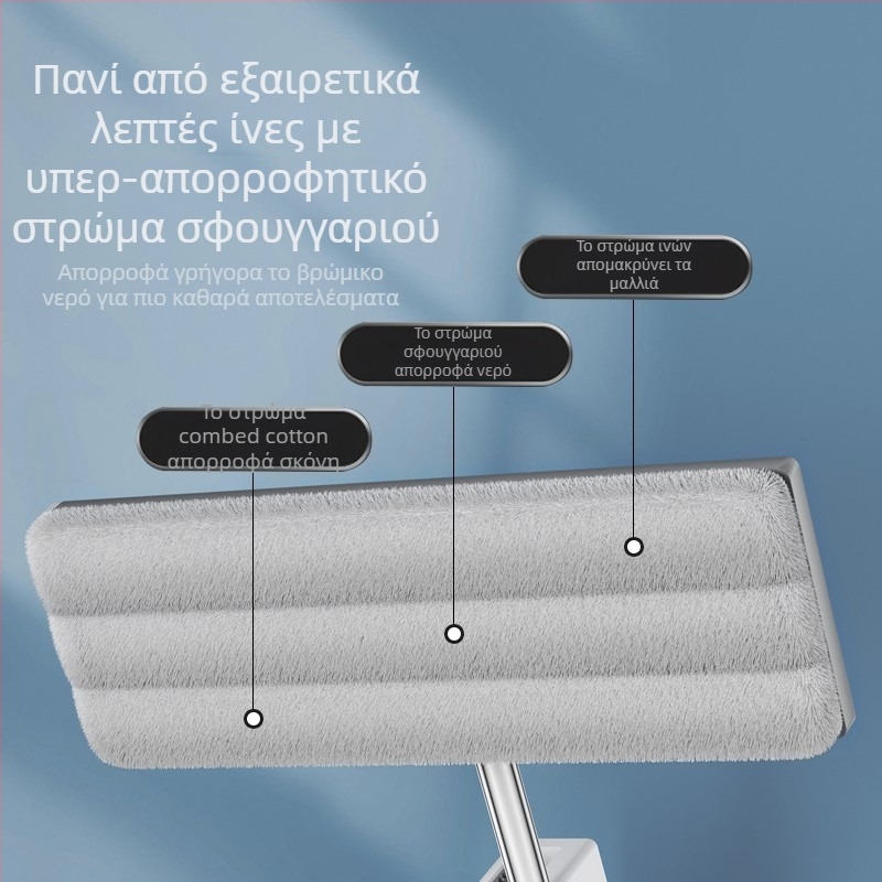 Πλατιά σκούπα δαπέδου για οικιακή χρήση με παχύτερη ράβδο από ανοξείδωτο ατσάλι και κεφαλή από μικροϊνες για στεγνό και βρεγμένο καθάρισμα