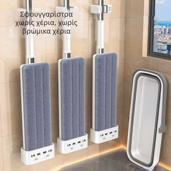 Εργαλείο καθαρισμού δαπέδου από μικροϊνες, πλένεται στο χέρι, επίπεδη κεφαλή, διπλής χρήσης για υγρό και ξηρό καθάρισμα, κοντάρι από ανοξείδωση ατσάλι, κύλινδρος στύψιμο.