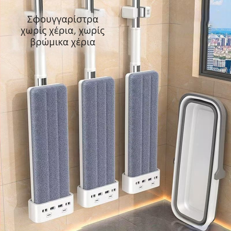 Εργαλείο καθαρισμού δαπέδου από μικροϊνες, πλένεται στο χέρι, επίπεδη κεφαλή, διπλής χρήσης για υγρό και ξηρό καθάρισμα, κοντάρι από ανοξείδωση ατσάλι, κύλινδρος στύψιμο.