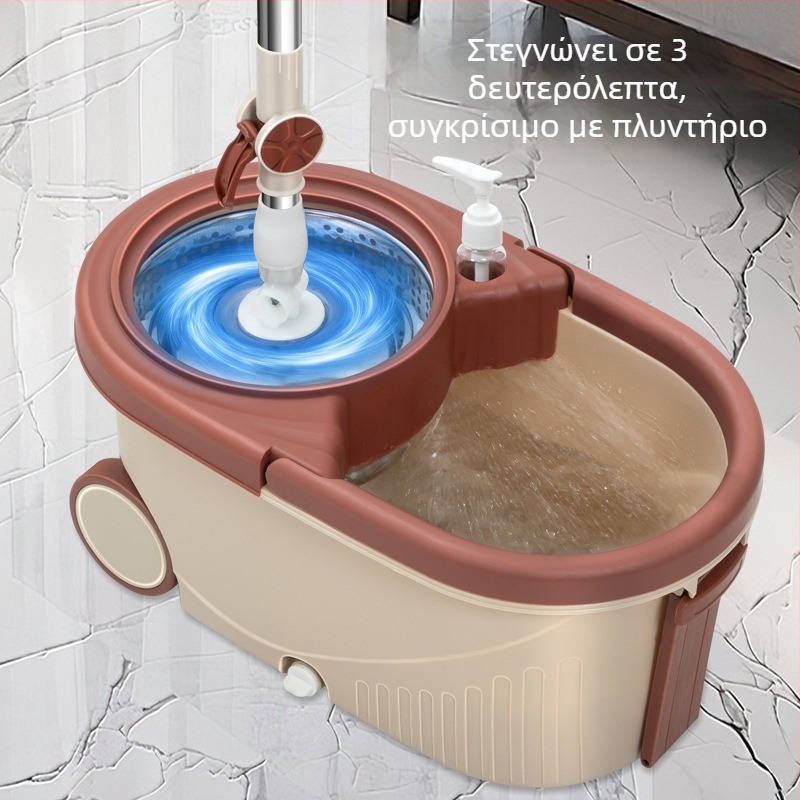 Ανοξείδωτος σφουγγαρίστρα με αυτόματο στύψιμο, περιστρεφόμενους τροχούς και κάδο στύψιμου για οικιακή χρήση