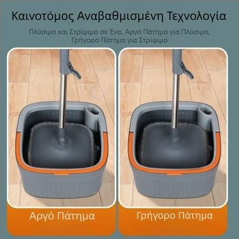 Κουβάς σφουγγαρίσματος με διαχωρισμό βρώμικου νερού, περιστρεφόμενος επίπεδος σφουγγαρίστρα για υγρό και στεγνό καθάρισμα