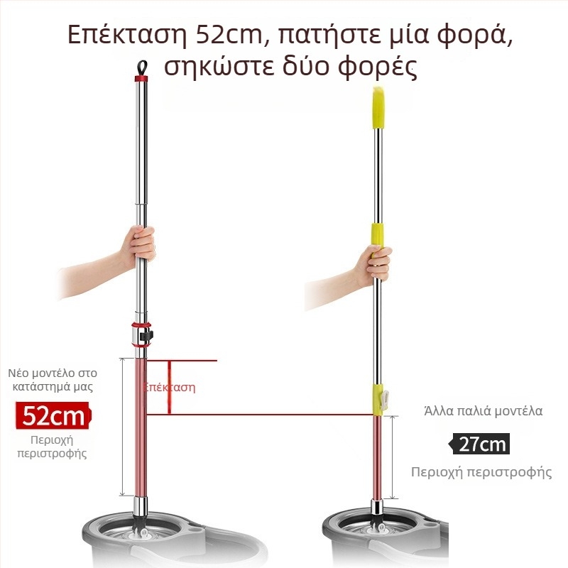 Άξονας σφουγγαρίστρας από ανοξείδωτο χάλυβα, περιστρεφόμενος, καθολικός, τηλεσκοπικός, με μοχλό χειρισμού, μακρύς και παχύτερος ράβδος για κεφαλή σφουγγαρίστρας.