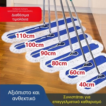 Fancy επίπεδη σκούπα με κοντάρι από ανοξείδωτο ατσάλι, απορροφητικό σφουγγάρι, μήκος 40–110 εκ., μπλε κλιπ, πλήρες σετ με χοντρές κεφαλές αντικατάστασης (μπλε/πράσινο)