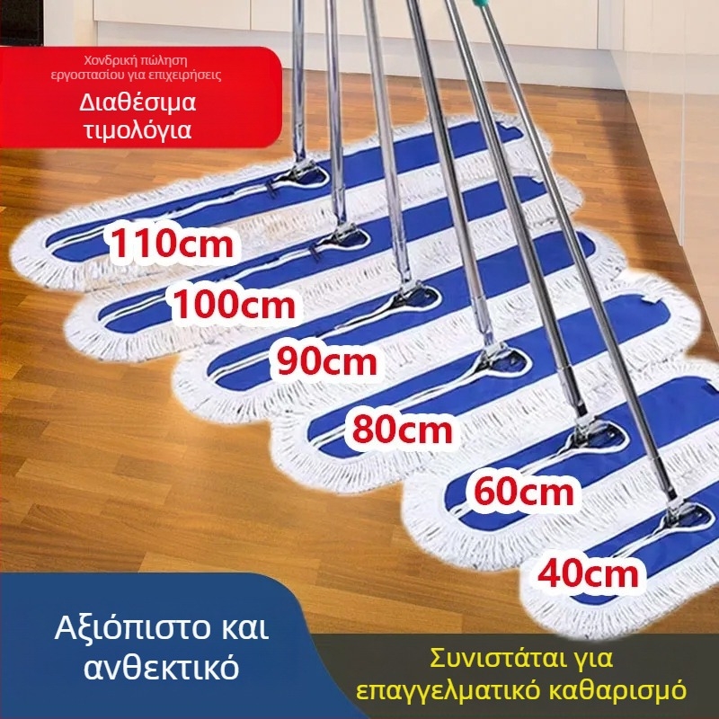 Fancy επίπεδη σκούπα με κοντάρι από ανοξείδωτο ατσάλι, απορροφητικό σφουγγάρι, μήκος 40–110 εκ., μπλε κλιπ, πλήρες σετ με χοντρές κεφαλές αντικατάστασης (μπλε/πράσινο)