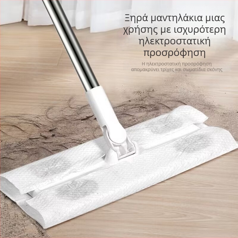 Σφουγγαρίστρα με επίπεδη πανί και ενισχυμένη ράβδο από ανοξείδωτο χάλυβα, ανθεκτική και στιβαρή, μεγάλο μέγεθος για οικιακή χρήση.