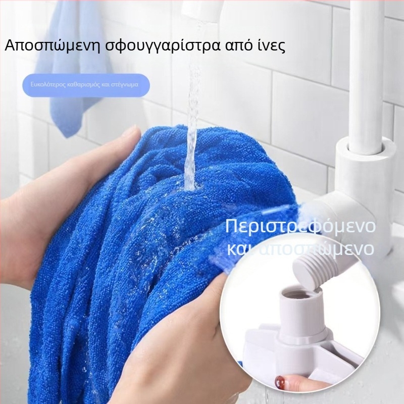 Απορροφητικός mop δαπέδου με λωρίδα πετσέτας, ανοξείδωτος σωλήνας, μικροΐνες, τηλεσκοπική λαβή 120–140 cm, αποσπώμενος και πλένεται