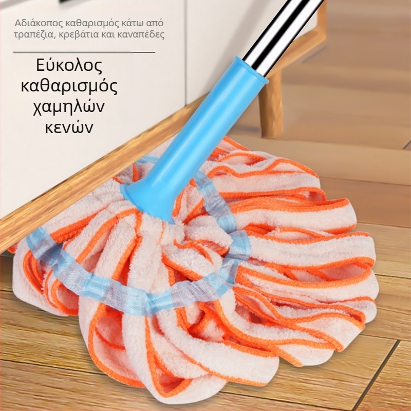 Περιστρεφόμενη σφουγγαρίστρα με αυτόματο στύψιμο για οικιακή χρήση, κεφαλή από βαμβάκι, τηλεσκοπική ράβδος 100–120 εκ
