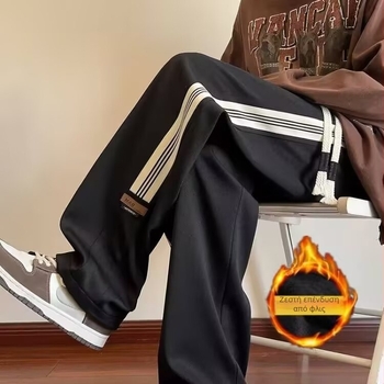 Ανδρικά παντελόνια φόρμας με επένδυση fleece, ίσια γραμμή, ζεστά για το χειμώνα, καθημερινά αθλητικά παντελόνια