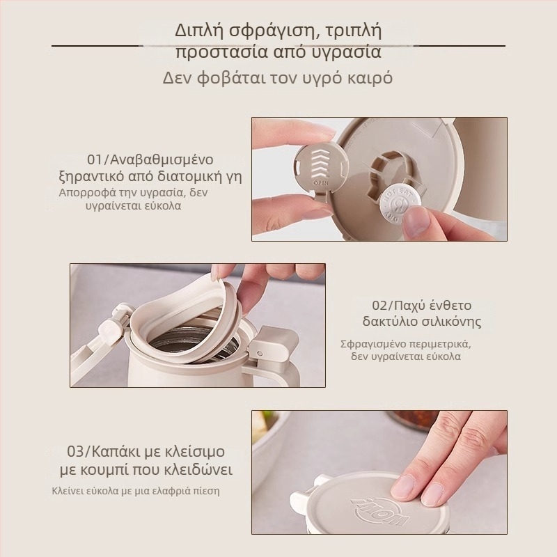 Γυάλινο δοχείο καρυκευμάτων με διπλό σφράγισμα σιλικόνης – για αλάτι και MSG, ανθεκτικό στην υγρασία για την κουζίνα