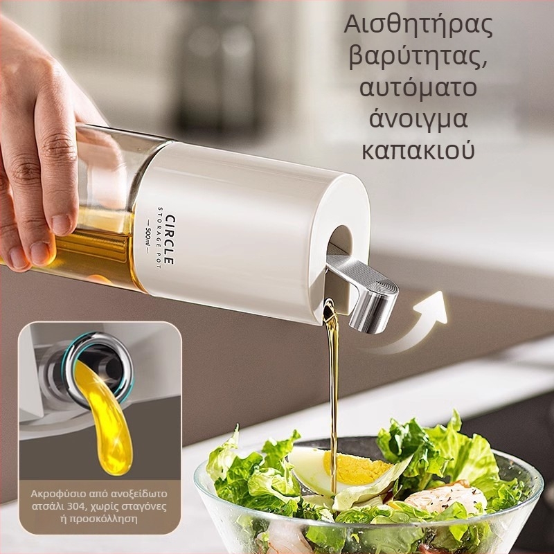 Γυάλινο δοχείο λαδιού για κουζίνα με αδιαρροϊκό καπάκι από ανοξείδωτο ατσάλι, δοχείο καρυκευμάτων μεγάλης χωρητικότητας για σόγια σος και ξύδι