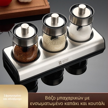 Σετ βάζων μπαχαρικών με κουτάλάκι, γυάλινο βάζο αλατιού με προστασία από υγρασία και μπουκάλι πιπεριού για την κουζίνα