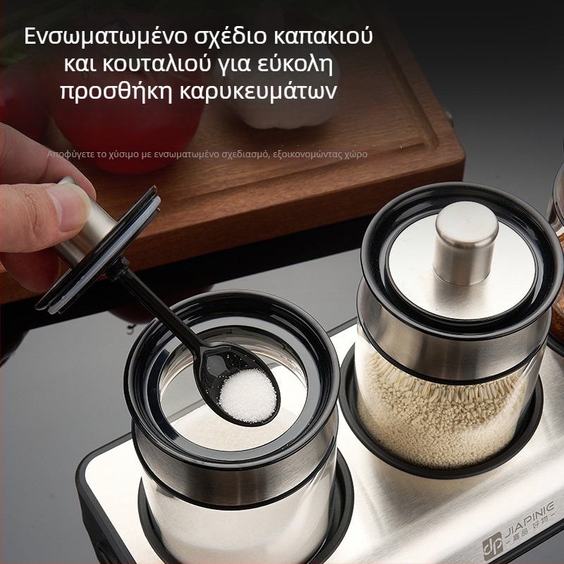 Σετ βάζων μπαχαρικών με κουτάλάκι, γυάλινο βάζο αλατιού με προστασία από υγρασία και μπουκάλι πιπεριού για την κουζίνα