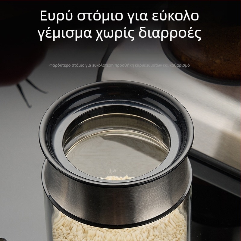 Σετ βάζων μπαχαρικών με κουτάλάκι, γυάλινο βάζο αλατιού με προστασία από υγρασία και μπουκάλι πιπεριού για την κουζίνα