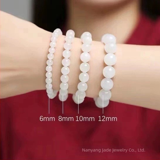 Γυναικείο βραχιόλι Hetian jade – λευκό, μινιμαλιστικό, με στρογγυλές χάντρες, χειροποίητο