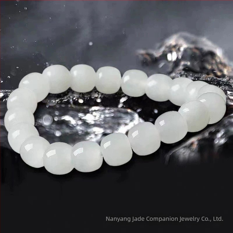 Γυναικείο βραχιόλι Hetian jade – λευκό, μινιμαλιστικό, με στρογγυλές χάντρες, χειροποίητο